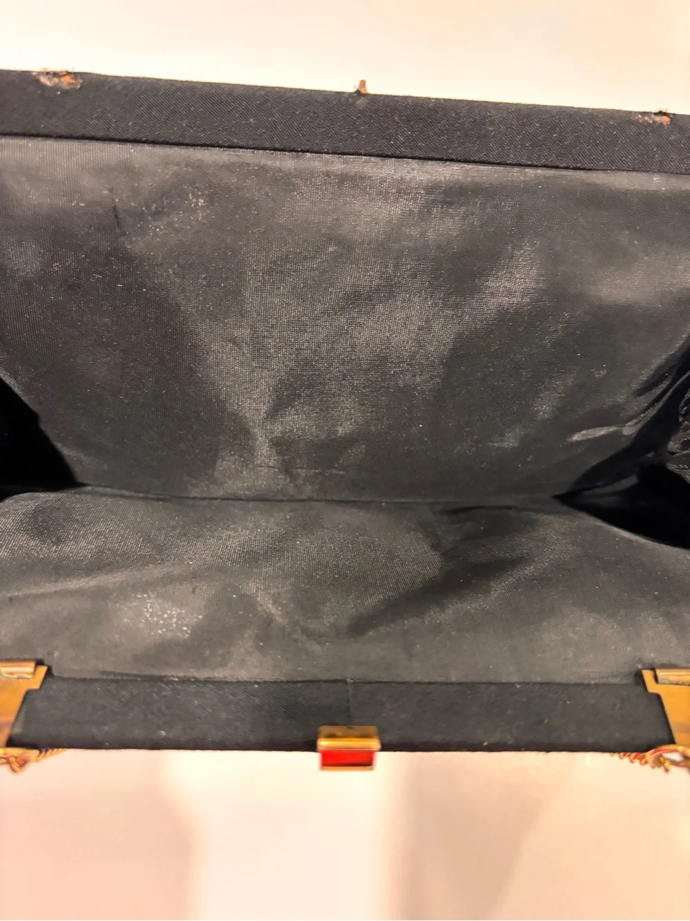 Vintage 1950/60 Faille Black Evening Clutch Gold Foldaway Chain Kiss Lock